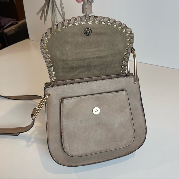 Braided Tassel Taupe Crossbody Saddle Bag - Picture 13 of 17